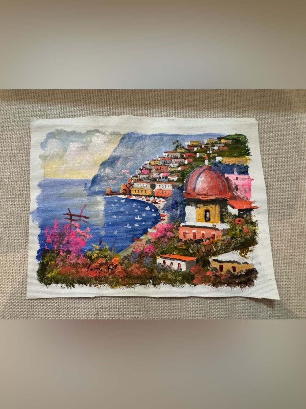 Acrylic Hand Painted Church Of Santa Maria Assunta In Positana Italy Signed